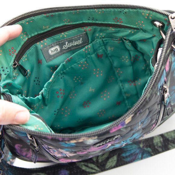 Lug Swivel Crossbody Purse Convertible Bag Pockets Floral Multicolor Black - Picture 6 of 14